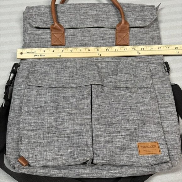 Tracker Laptop Tote Messenger Bag Gray Heather Brown Shoulder Strap Crossbody - Picture 3 of 13